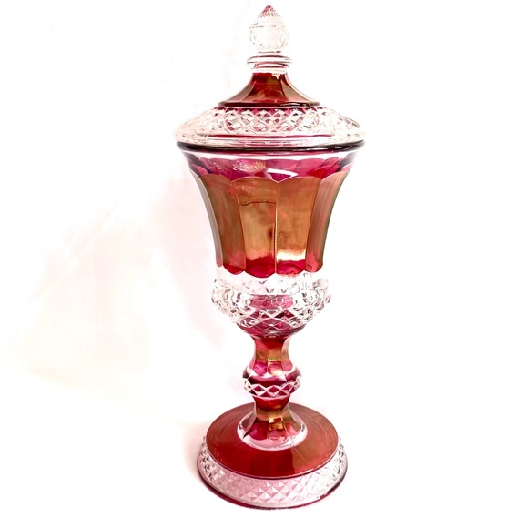 Westmoreland Apothecary Antique Vintage Jar Deep Ruby Red Flash Pressed Glass - Picture 1 of 6